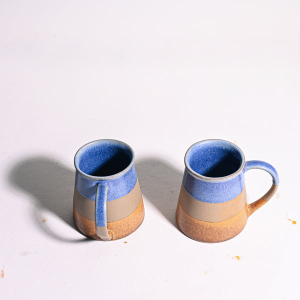 Tri Coloured Pottery Mugs - Set of 2