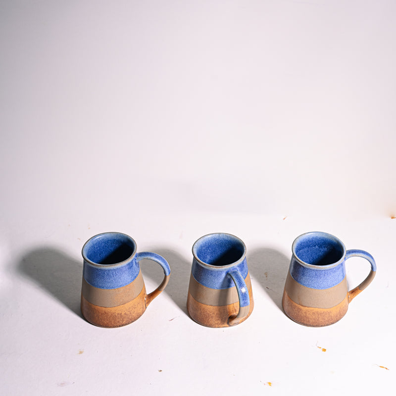 Tri Coloured Pottery Mugs - Set of 2