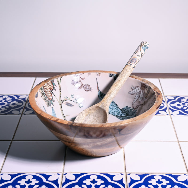 Wooden Hummingbird Bowl with Spoon