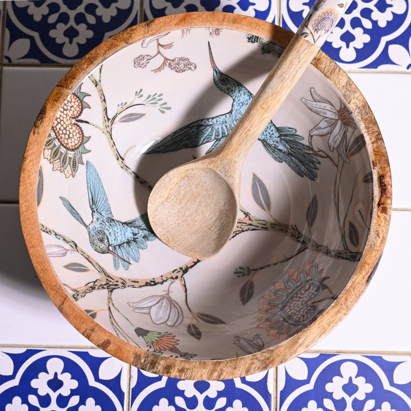 Wooden Hummingbird Bowl with Spoon