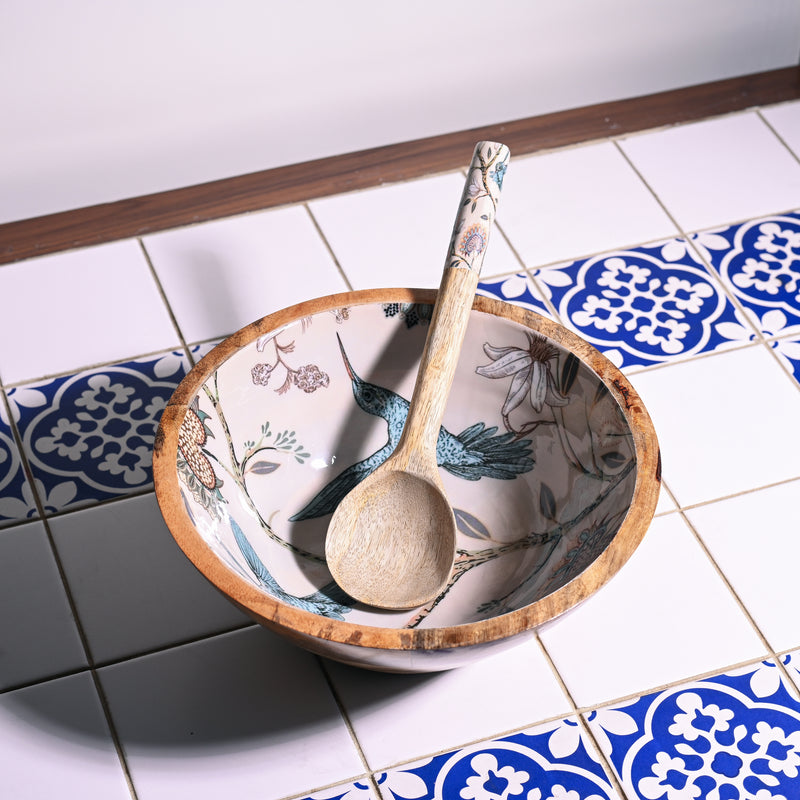 Wooden Hummingbird Bowl with Spoon