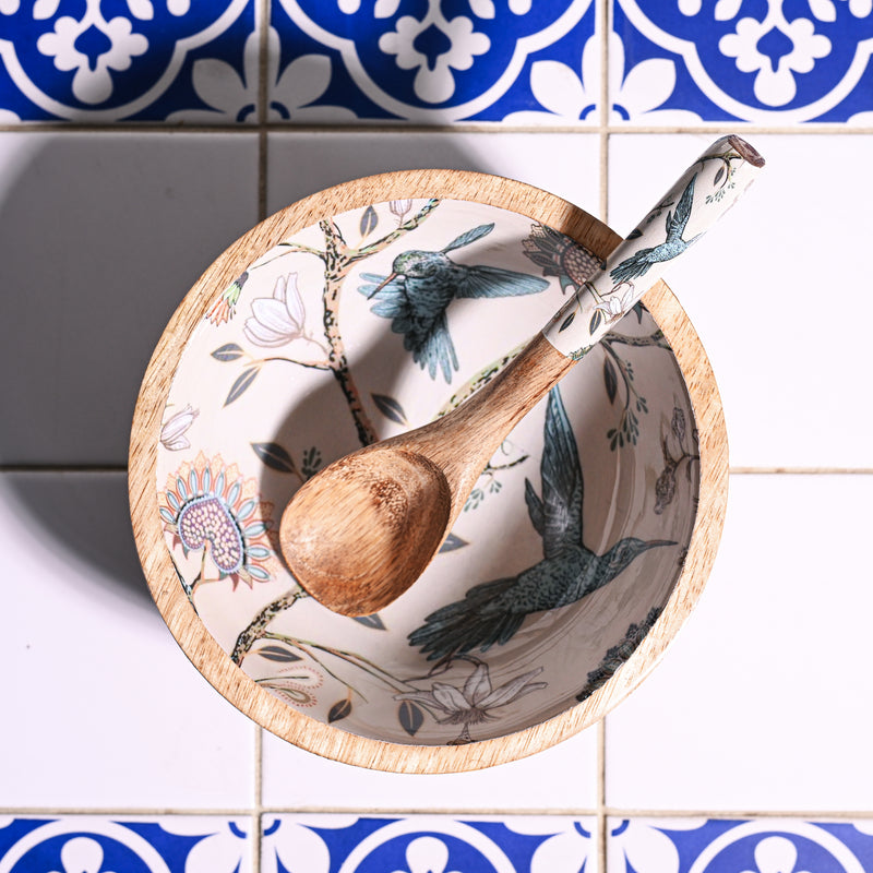 Wooden Hummingbird Bowl with Spoon