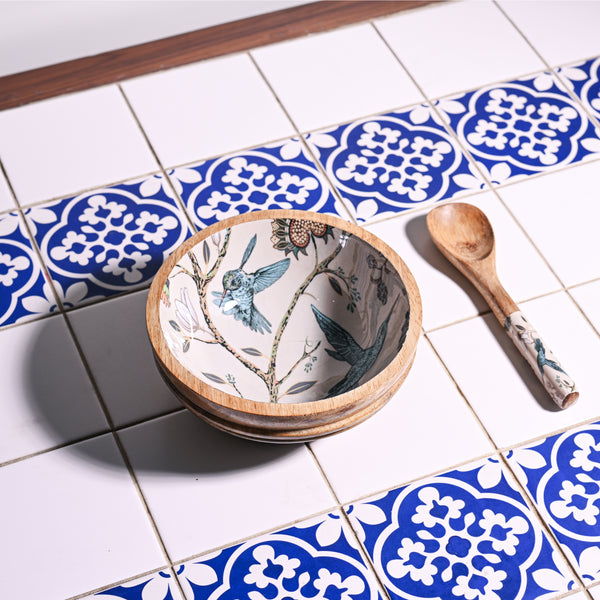 Wooden Hummingbird Bowl with Spoon