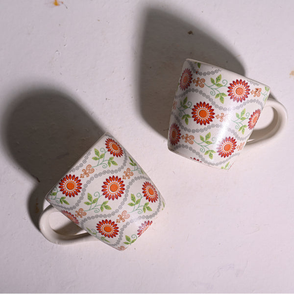 Hand-Painted Floral Mugs - Set of 2